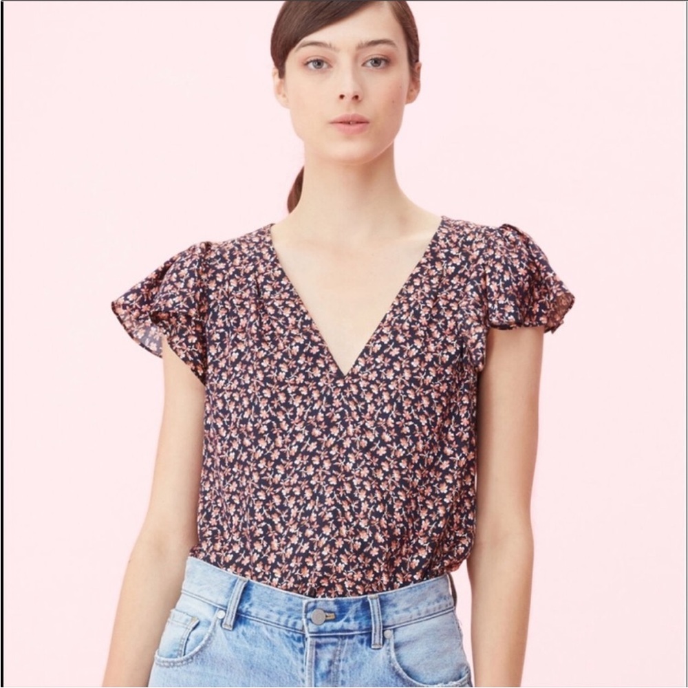 Rebecca Taylor Silk & Viscose‎ Francesca Floral Blouse Flutter Sleeves Size 6